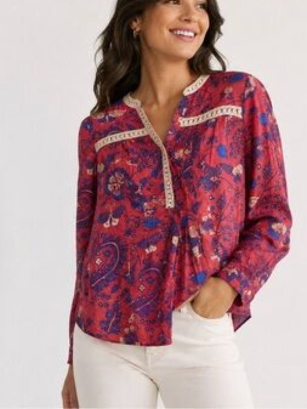 Maeve Anthropologie Butterfly Garden Flowy Cotton Long Sleeve Blouse size 2